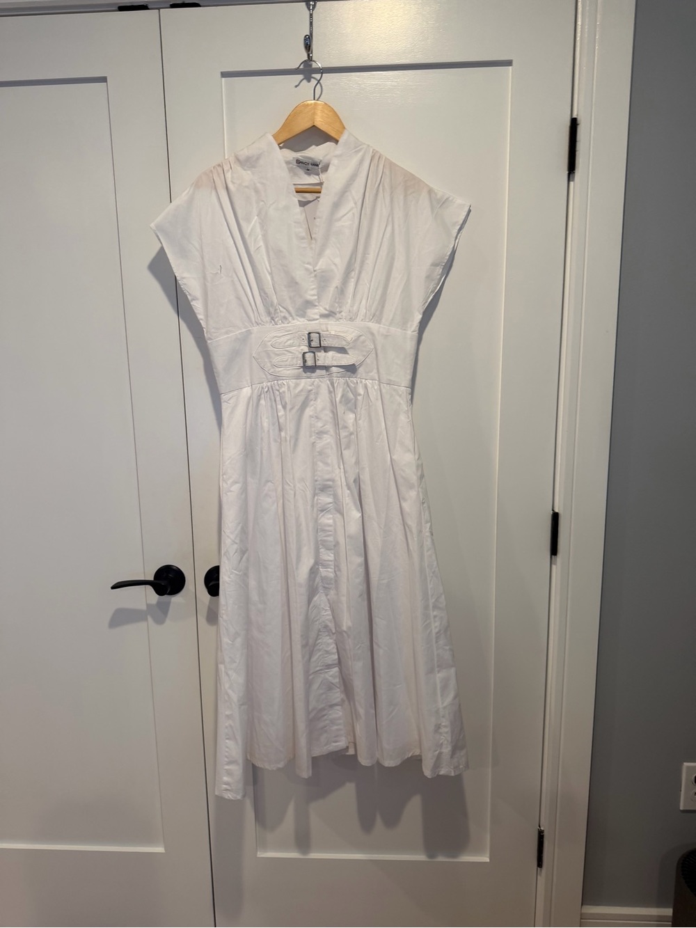 Nancy Yang  V-Neck Belted Midi Dress